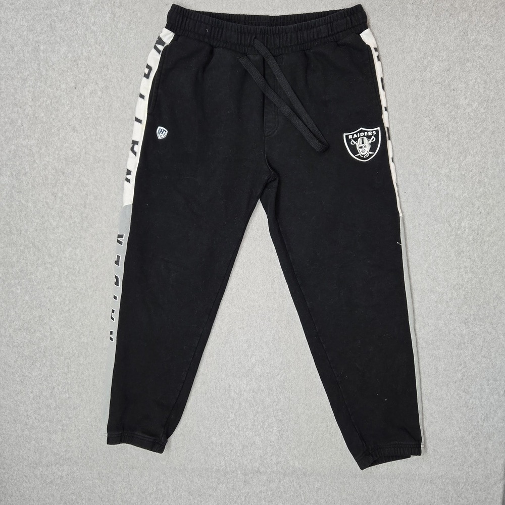 Oakland Raiders Men Pants L Black Embroidered Hands High Sweatpants Y2K